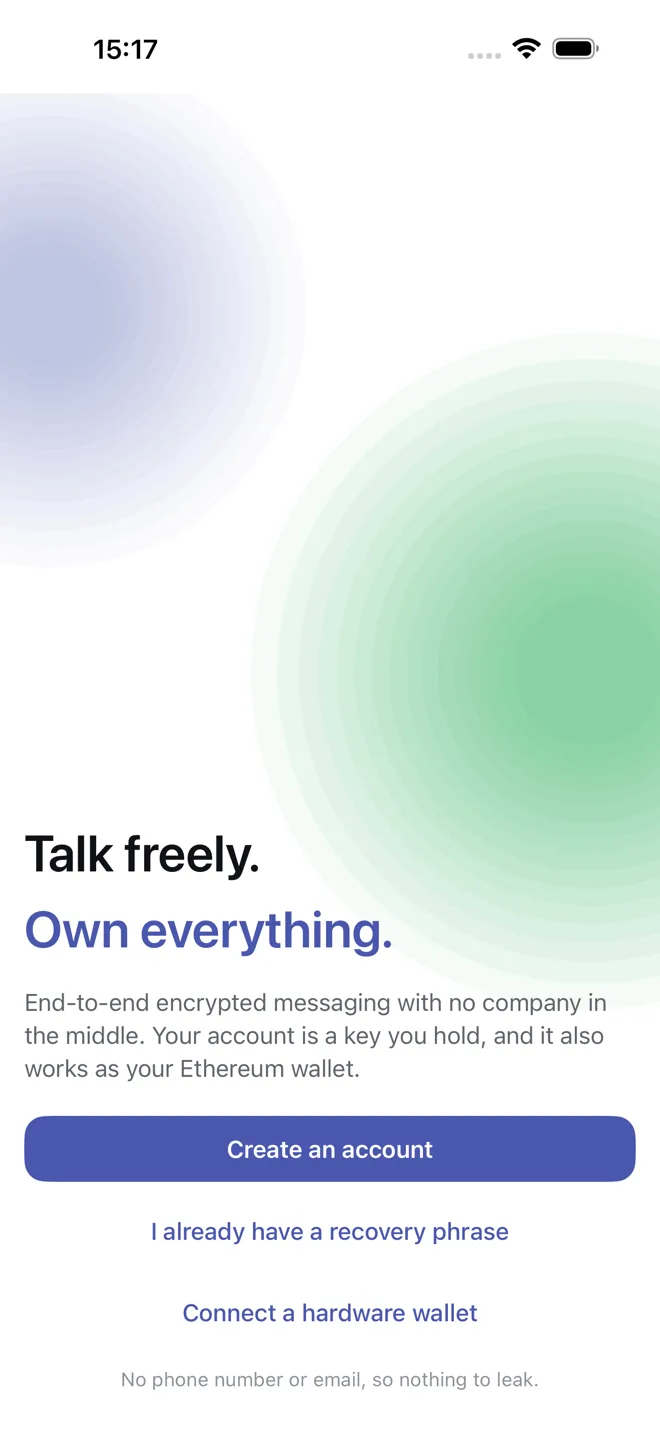 Statim welcome screen: create an account, restore a recovery phrase or connect a hardware wallet